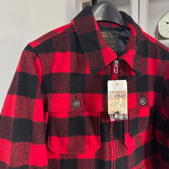 Iron Heart Wool IHW-19-RED Buffalo Check Hunting Jacket SP Large NEW Black Coat - Picture 3 of 6